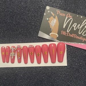 Pink designer Print Press-On Nails